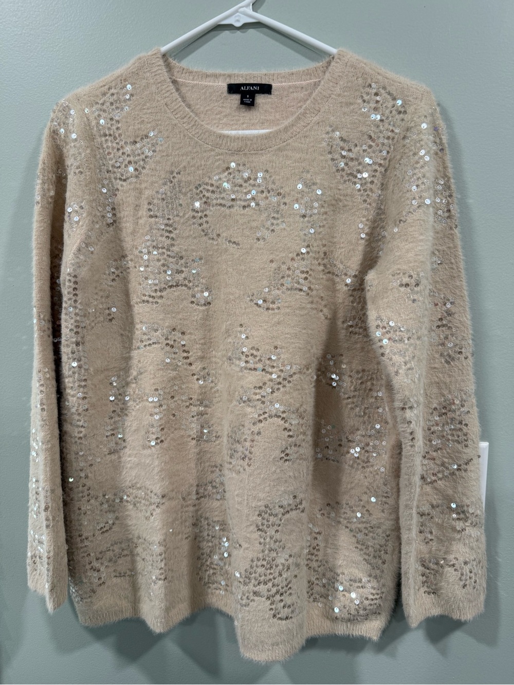 Alfani Fuzzy Crewneck Sweater - Beige